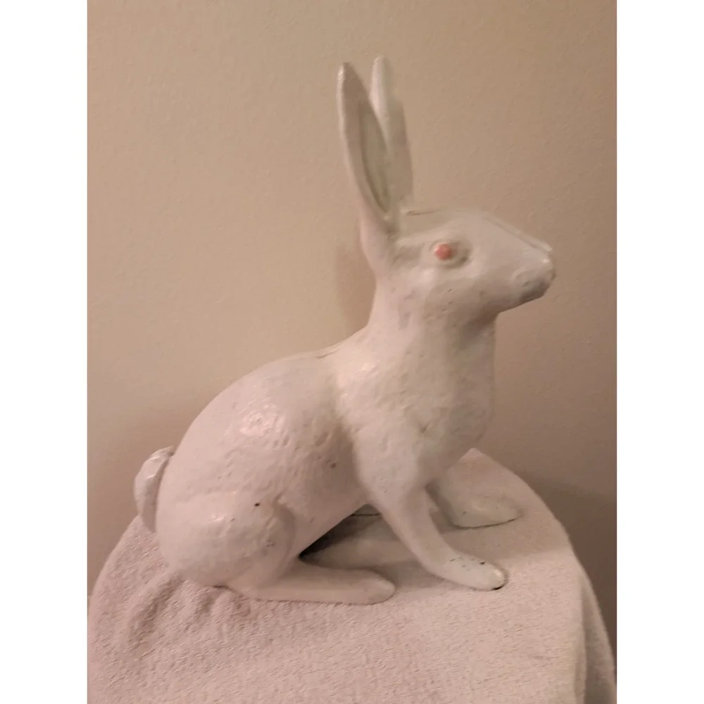 antique cast iron garden bunny  Hubley  Kramer Rabbit White Paint Doorstop.13LBS